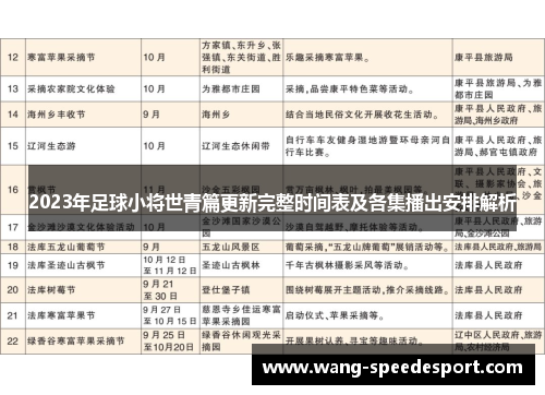 2023年足球小将世青篇更新完整时间表及各集播出安排解析